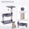 Árbol Rascador Para Gatos Pawhut Madera Felpa Sisal 50x36x70 Cm Gris