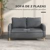 Sofá De 2 Plazas De Poliéster Espuma Acero Homcom 143x76x83 Cm Gris