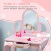 Tocador Para Niños Con Espejo Y Taburete Rosa Homcom