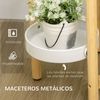 Soporte Para Plantas De Bambú Metal Homcom Ø28x80 Cm Natural Y Blanco