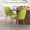 Pack De 2 Sillas De Comedor Lino Espuma Acero Homcom 50x52x83cm Verde