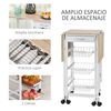 Carrito De Cocina De Metal Mdf Homcom 97,2x37x77,5 Cm Blanco Y Roble