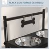 Comedero Elevado Para Perros De Acero 40,5x22x39 Cm-pawhut. Negro