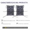 2 Cojines Para Silla De Poliéster Algodón 50x98x8 Cm-outsunny. Gris