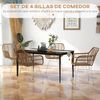 4 Sillas De Comedor De Pe Acero Homcom 56x60x79 Cm Marrón