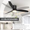 Ventilador De Techo Con Luz Led De Metal Homcom 132x40,5 Cm Negro