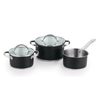 Bateria De Cocina 5 Pzs (2 Cacerolas C/tapa + Cazo) Acero C/revestimineto Htr Ind Ronda