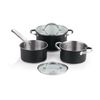 Bateria De Cocina 5 Pzs (2 Cacerolas C/tapa + Cazo) Acero C/revestimineto Htr Ind Ronda