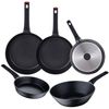 Set 4 Sartenes Ø20/24/28/30cm + Wok Ø28cm Aluminio Fundido Inducción San Ignacio