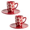 Set De 4pc Café (2 Tazas De 75ml + 2 Platos De Color Solido) Stoneware De Topos Rojos