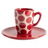 Set De 4pc Café (2 Tazas De 75ml + 2 Platos De Color Solido) Stoneware De Topos Rojos