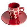 Set De 4pc Café (2 Tazas De 75ml + 2 Platos De Color Solido) Stoneware De Topos Rojos