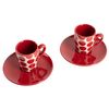 Set De 4pc Café (2 Tazas De 75ml + 2 Platos De Color Solido) Stoneware De Topos Rojos