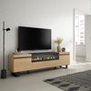 Mueble Tv | Televisión | Muebles De Salón, Almacenaje | 200x57x35cm | Para Tv Hasta 80" | Chimenea Eléctrica | Diseño Industrial | Estilo Moderno | Roble Y Negro