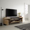 Mueble Tv | Televisión | Muebles De Salón, Almacenaje | 200x57x35cm | Para Tv Hasta 80" | Chimenea Eléctrica | Diseño Industrial | Estilo Moderno | Roble Y Negro