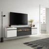 Mueble Tv | Televisión | Muebles De Salón, Almacenaje | 200x45x35cm | Para Tv Hasta 80" | Chimenea Eléctrica | Colgado, Suspendido | Estilo Moderno | Blanco Y Negro