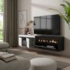 Mueble Tv | Televisión | Muebles De Salón, Almacenaje | 200x45x35cm | Para Tv Hasta 80" | Chimenea Eléctrica | Colgado, Suspendido | Estilo Moderno | Blanco Y Negro