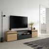 Mueble Tv | Televisión | Muebles De Salón, Almacenaje | 200x45x35cm | Para Tv Hasta 80" | Con Almacenamiento | Estilo Moderno | Roble Y Negro