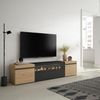 Mueble Tv | Televisión | Muebles De Salón, Almacenaje | 200x45x35cm | Para Tv Hasta 80" | Chimenea Eléctrica | Estilo Moderno | Roble Y Negro