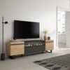 Mueble Tv | Televisión | Muebles De Salón, Almacenaje | 200x57x35cm | Para Tv Hasta 80" | Chimenea Eléctrica | Diseño Industrial | Estilo Moderno | Roble Y Negro