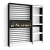 Librería Estantería, Estanteria Libros De Pared, 170x186x25cm, Salón - Comedor - Oficina, Chimenea Eléctrica, Estilo Moderno, Blanco Y Negro