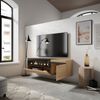 Mueble Tv | Televisión | Muebles De Salón, Almacenaje | 150x45x35cm | Para Tv Hasta 65" | Chimenea Eléctrica | Colgado, Suspendido | Estilo Moderno | Roble Y Negro