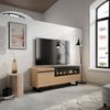 Mueble Tv, Televisión, Muebles De Salón, Almacenaje, 150x57x35cm, Para Tv Hasta 65", Chimenea Eléctrica, Diseño Industrial, Estilo Moderno, Roble Y Negro