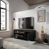 Mueble Tv, Televisión, Muebles De Salón, Almacenaje, 150x57x35cm, Para Tv Hasta 65", Chimenea Eléctrica, Diseño Industrial, Estilo Moderno, Negro