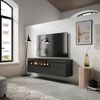 Mueble Tv, Televisión, Muebles De Salón, Almacenaje, 150x45x35cm, Para Tv Hasta 65", Chimenea Eléctrica, Colgado, Suspendido, Estilo Moderno, Negro