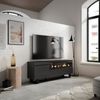 Mueble Tv, Televisión, Muebles De Salón, Almacenaje, 150x57x35cm, Para Tv Hasta 65", Chimenea Eléctrica, Diseño Industrial, Estilo Moderno, Negro