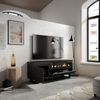 Mueble Tv, Televisión, Muebles De Salón, Almacenaje, 150x57x35cm, Para Tv Hasta 65", Chimenea Eléctrica, Diseño Industrial, Estilo Moderno, Negro