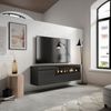 Mueble Tv, Televisión, Muebles De Salón, Almacenaje, 150x45x35cm, Para Tv Hasta 65", Chimenea Eléctrica, Colgado, Suspendido, Estilo Moderno, Negro