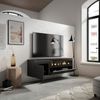 Mueble Tv, Televisión, Muebles De Salón, Almacenaje, 150x45x35cm, Para Tv Hasta 65", Chimenea Eléctrica, Colgado, Suspendido, Estilo Moderno, Negro