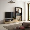 Muebles De Salón Para Tv | Conjunto De Muebles Comedor | 260x186x35cm | Para Tv Hasta 65" | Chimenea Eléctrica | Estilo Moderno | Roble Y Negro