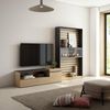 Muebles De Salón Para Tv | Conjunto De Muebles Comedor | 260x186x35cm | Para Tv Hasta 65" | Chimenea Eléctrica | Estilo Moderno | Roble Y Negro