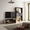 Muebles De Salón Para Tv | Conjunto De Muebles Comedor | 260x186x35cm | Para Tv Hasta 65" | Chimenea Eléctrica | Estilo Moderno | Roble Y Negro