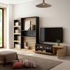 Muebles De Salón Para Tv | Conjunto De Muebles Comedor | 320x186x35cm | Chimenea Eléctrica | Estilo Moderno | Roble Y Negro