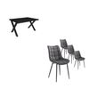 Conjunto Salón, Mesa De Comedor, 140, Negro, Estilo Industrial, Mesa Fija, Pack De 4 Sillas De Comedor, Silla Tapizada