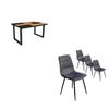 Conjunto Salón, Mesa De Comedor, 140, Roble Y Negro, Estilo Industrial, Mesa Fija, Pack De 4 Sillas De Comedor, Silla Tapizada