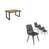 Conjunto Salón, Mesa De Comedor, 140, Roble Y Borde Negro, Industrial, Mesa Fija, Pack De 4 Sillas De Comedor, Silla Tapizada