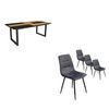 Conjunto Salón, Mesa De Comedor, 200, Roble Y Negro, Estilo Industrial, Mesa Fija, Pack De 4 Sillas De Comedor, Silla Tapizada