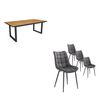 Conjunto Salón, Mesa De Comedor | 200 | Roble Y Borde Negro |  Industrial, Mesa Fija, Pack De 4 Sillas De Comedor | Silla Tapizada