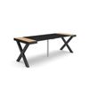 Mesa Consola Extensible, Mesa Comedor Plegable, 220, Para 10 Comensales, Patas Madera Maciza, Estilo Moderno, Roble Y Negro