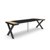 Mesa Consola Extensible, Mesa Comedor Plegable, 260, Para 12 Comensales, Patas Madera Maciza, Estilo Moderno, Roble Y Negro