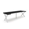 Mesa Consola Extensible, Mesa Comedor Plegable, 260, Para 12 Comensales, Patas Madera Maciza, Estilo Moderno, Negro