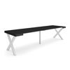 Mesa Consola Extensible, Mesa Comedor Plegable, 300, Para 14 Comensales, Patas Madera Maciza, Estilo Moderno, Negro