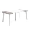 Mesa Consola Extensible, Mesa Comedor Plegable, 180, Para 8 Comensales, Patas De Madera, Estilo Moderno, Blanco Y Cemento