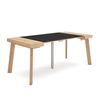 Mesa Consola Extensible, Mesa Comedor Plegable, 180, Para 8 Comensales, Patas De Madera, Estilo Moderno, Roble Y Negro