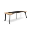 Mesa Consola Extensible, Mesa Comedor Plegable, 220, Para 10 Comensales, Patas De Madera, Estilo Moderno, Roble Y Negro