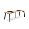 Mesa Consola Extensible, Mesa Comedor Plegable, 220, Para 10 Comensales, Patas De Madera, Estilo Moderno, Roble Y Negro